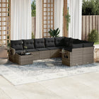 10-Delige Loungeset Met Kussens Poly Rattan Grijs