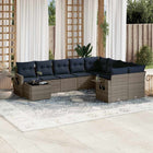10-piece garden lounge set with cushions, grey poly rattan