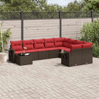 10-piece garden lounge set with cushions, brown poly rattan