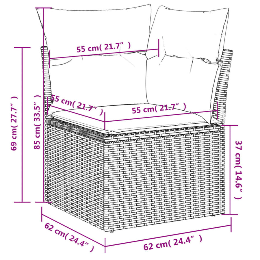 10-delige tuinbankset met kussens van zwart polyrotan