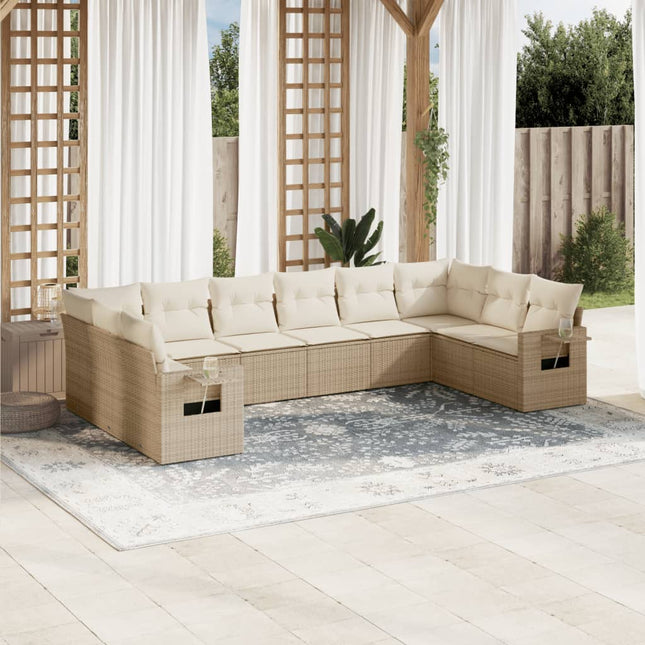 10-Delige Loungeset Met Kussens Poly Rattan Beige