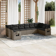 Loungeset 10-delig poly rattan grijs