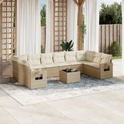 Tuinset 11-delig poly rattan beige met kussens
