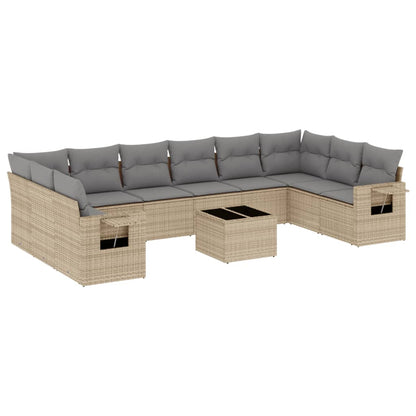 11-Delige Tuinset Met Kussens Poly Rattan Beige