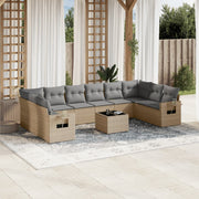 Tuinset 11-delig poly rattan beige met kussens