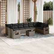Loungeset 11-delig poly rattan grijs
