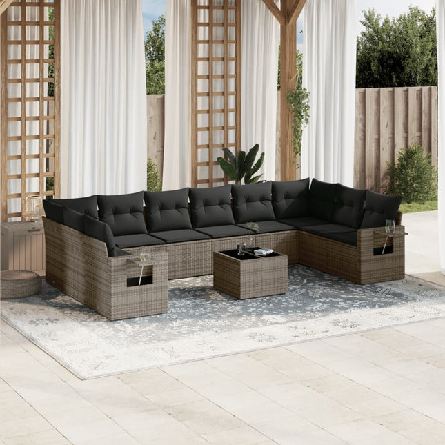 11-Delige Loungeset Met Kussens Poly Rattan Grijs