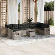 Loungeset 11-delig poly rattan lichtgrijs