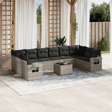 11-delige Loungeset met kussens poly rattan lichtgrijs