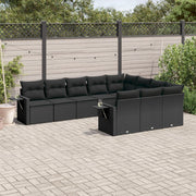 10-piece Lounge Set with cushions poly rattan black