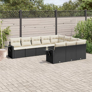 10-piece Lounge Set with cushions poly rattan black
