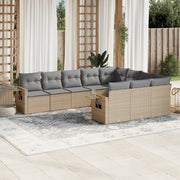 10-piece Lounge Set with Cushions Poly Rattan Beige