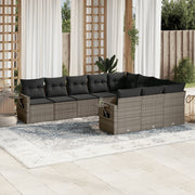 10-piece Lounge Set with Cushions Poly Rattan Grey