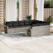 10-piece Lounge Set with Cushions Poly Rattan Light Grey