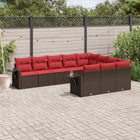10-piece garden lounge set with cushions, brown poly rattan
