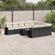 11-piece Loungeset with cushions poly rattan black