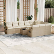 11-piece Garden Furniture Set with Cushions, Poly Rattan, Beige