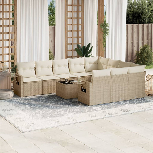 11-Delige Tuinset Met Kussens Poly Rattan Beige