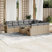 11-piece Garden Furniture Set with Cushions, Poly Rattan, Beige