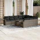 11-Delige Loungeset Met Kussens Poly Rattan Grijs