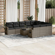11-piece Lounge Set with cushions poly rattan grey