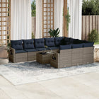 11-piece garden lounge set with cushions, grey poly rattan