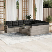 11-Piece Loungeset with cushions poly rattan light gray
