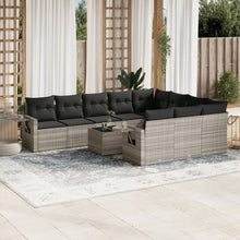 11-delige Loungeset met kussens poly rattan lichtgrijs