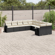 10-piece Loungeset with Cushions Poly Rattan Black