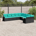 10-piece garden lounge set with cushions black poly rattan