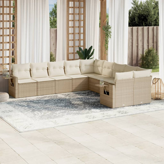 10-Delige Loungeset Met Kussens Poly Rattan Beige