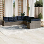 10-piece garden lounge set with cushions, grey poly rattan