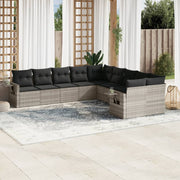 10-piece Lounge Set with Cushions Poly Rattan Light Grey