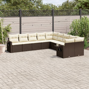10-piece Lounge Set with cushions poly rattan brown