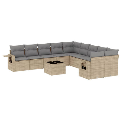 11-Delige Tuinset Met Kussens Poly Rattan Beige
