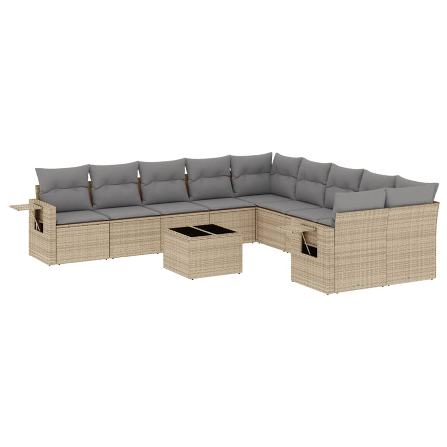 11-Delige Tuinset Met Kussens Poly Rattan Beige