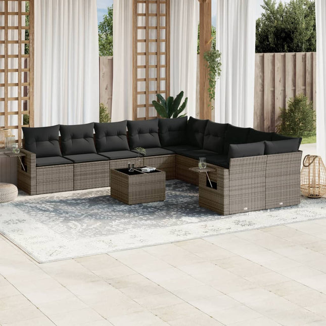 11-Delige Loungeset Met Kussens Poly Rattan Grijs