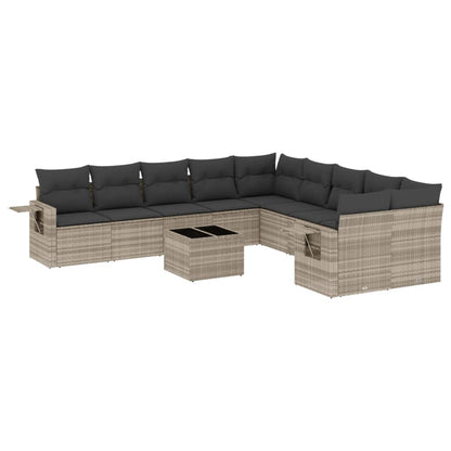 11-delige Loungeset met kussens poly rattan lichtgrijs