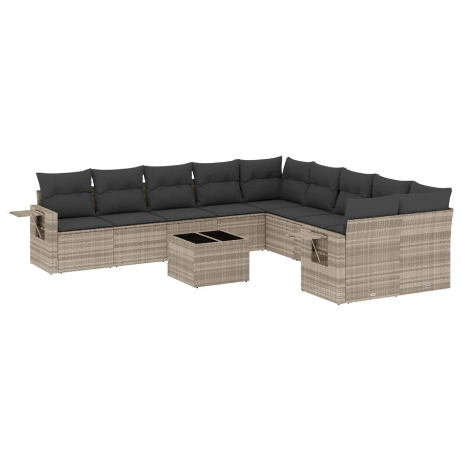 11-delige Loungeset met kussens poly rattan lichtgrijs