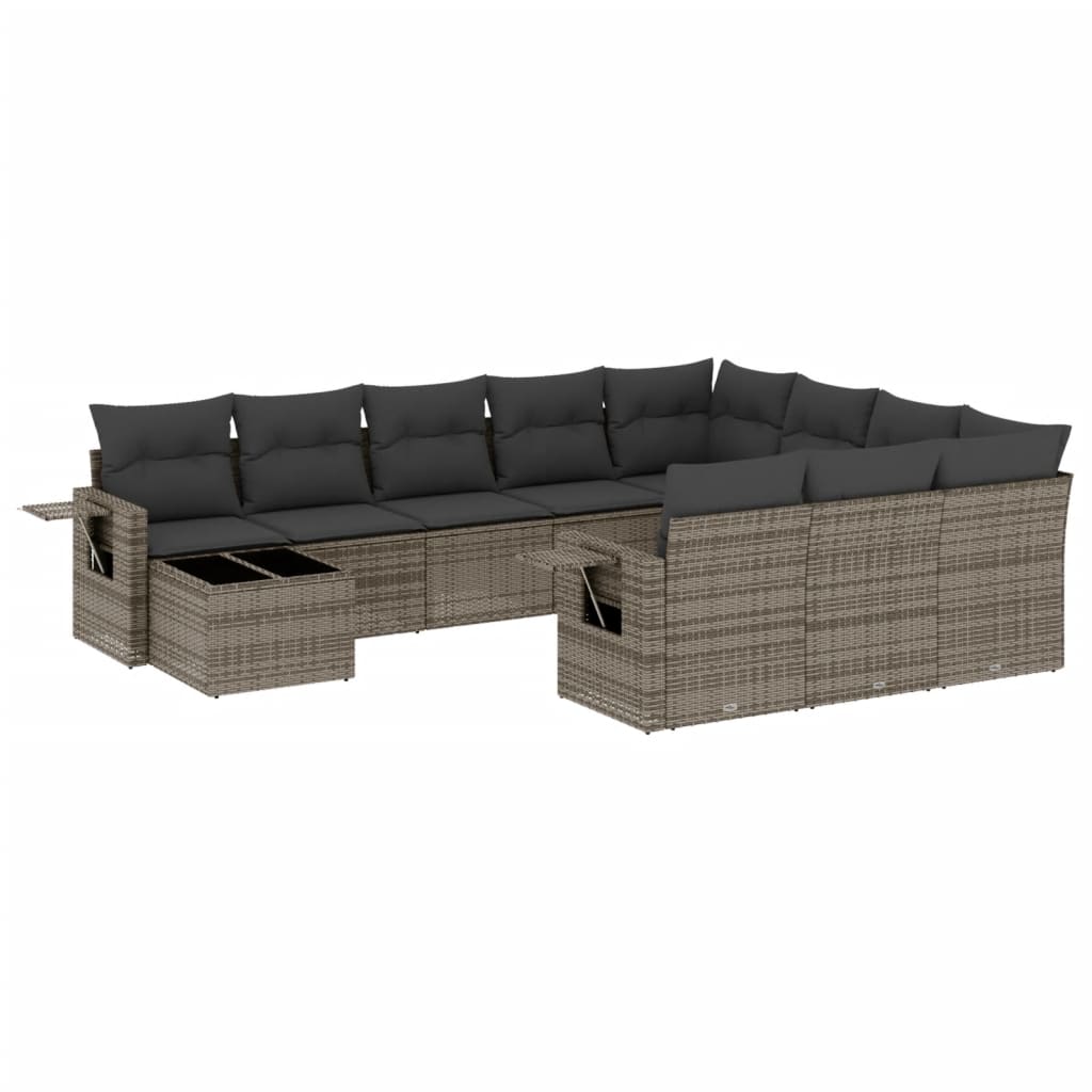11-Delige Loungeset Met Kussens Poly Rattan Grijs