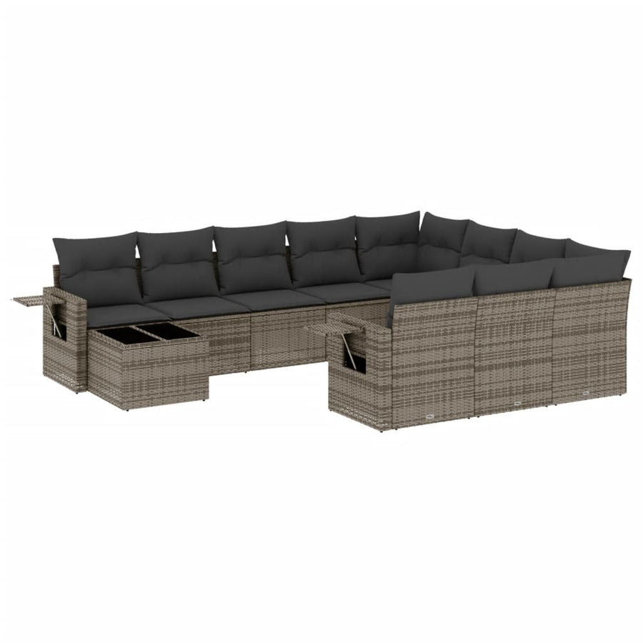 11-Delige Loungeset Met Kussens Poly Rattan Grijs