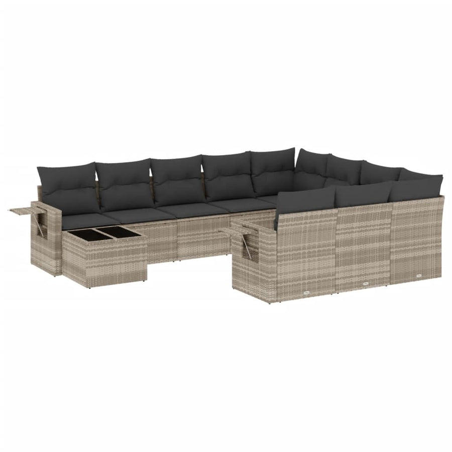 11-delige Loungeset met kussens poly rattan lichtgrijs