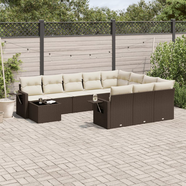 11-delige Loungeset met kussens poly rattan bruin