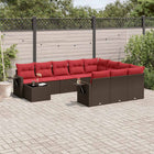 11-piece garden sofa set with cushions, brown poly rattan