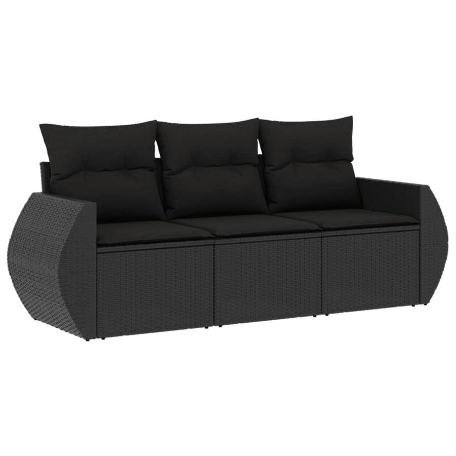 3-Delige Loungeset Met Kussens Poly Rattan Zwart