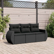 3-piece Lounge Set with Cushions Poly Rattan Black