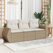 3-piece Lounge Set with cushions poly rattan beige