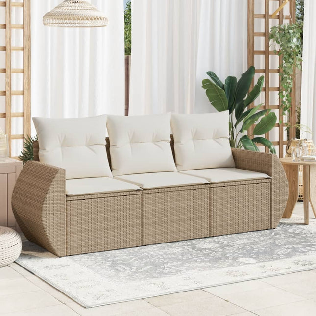 3-Delige Loungeset Met Kussens Poly Rattan Beige