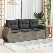 3-Piece Lounge Set with Cushions Poly Rattan Grey