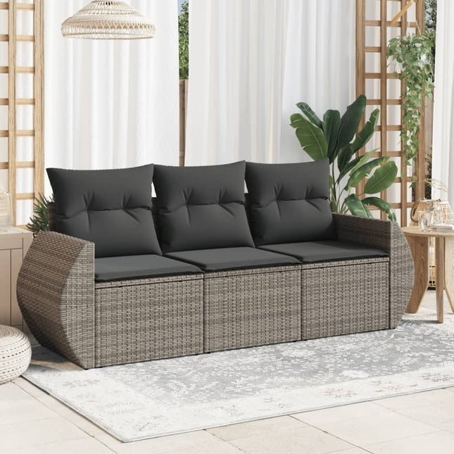 3-Delige Loungeset Met Kussens Poly Rattan Grijs